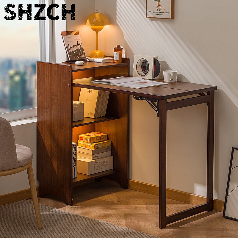 Bamboo Folding Desk with Books - Office Furniture For Small Spaces ulasan dan harga