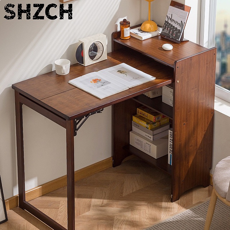 Bamboo Folding Desk with Books - Office Furniture For Small Spaces ulasan dan harga